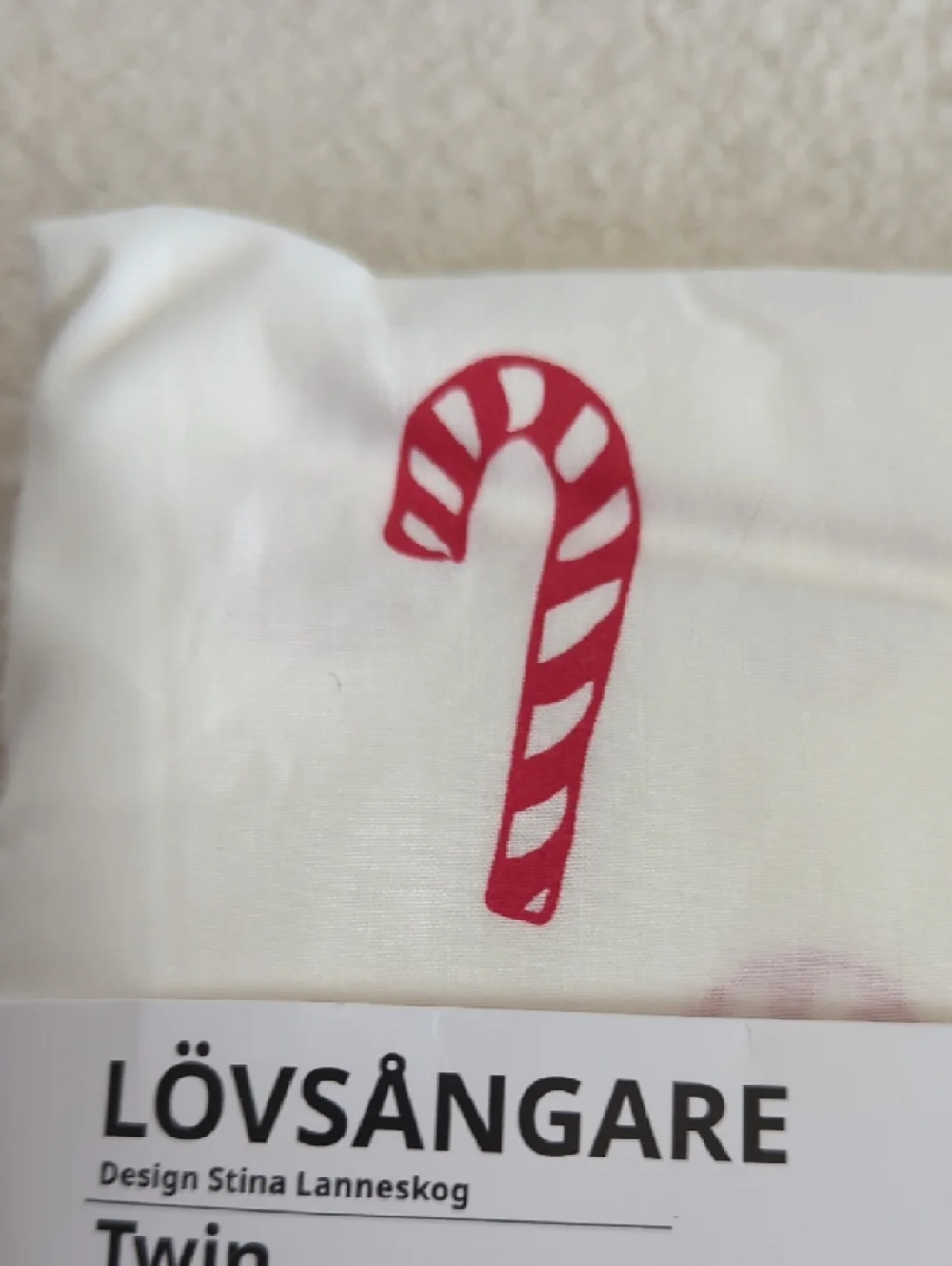 Twin Duvet Cover And Queen Pillow Case in Off-White and Red Candy Cane Print